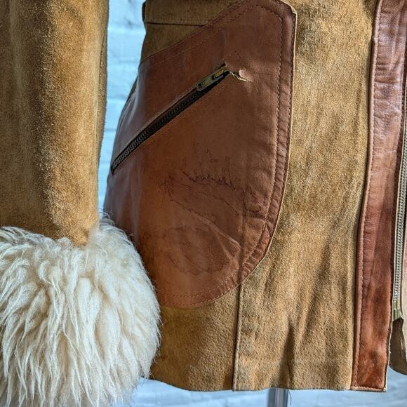 70s Vintage Orange Suede Penny Lane Jacket Groovy Shearling Leather Afghan Coat - Picture 8 of 11